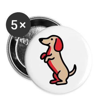 Süßer Dackel Hund Männchen Comic - Buttons klein 25 mm (5er Pack) - Weiß - Vorne