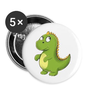 Fröhlicher Grüner Dino - Buttons klein 25 mm (5er Pack) - Weiß - Vorne