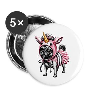 Illustration de costume de Pugicorn Carlin licorne - Lot de 5 petits badges (25 mm) - blanc - Devant