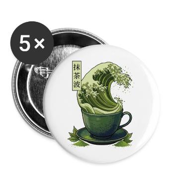 Matcha Wave Shirt Japan Style Tee Design - Buttons klein 25 mm (5er Pack) - Weiß - Vorne