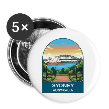Sydney Australia Opera House Reiseplakat-Kunst - Buttons klein 25 mm (5er Pack) - Weiß - Vorne