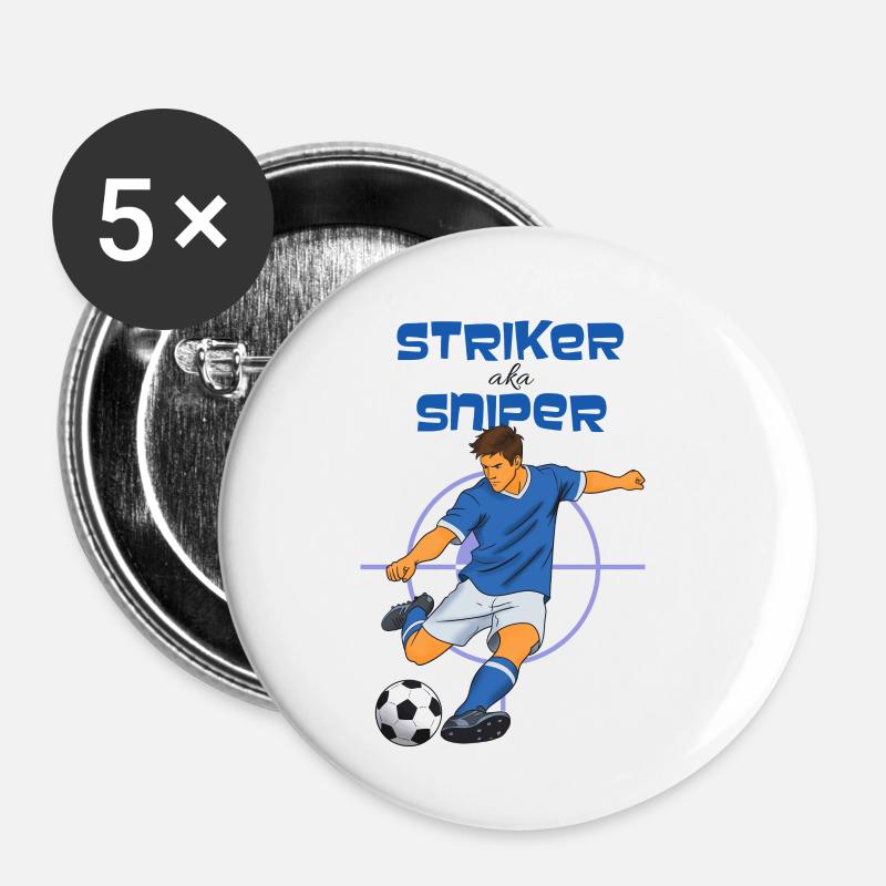 Thème de football Striker Sniper (Striker) - Lot de 5 petits badges (25 mm) - blanc
