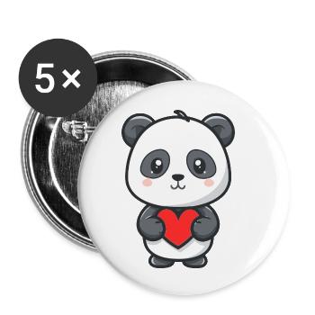 Süßes Baby-Panda mit Herz - Buttons klein 25 mm (5er Pack) - Weiß - Vorne