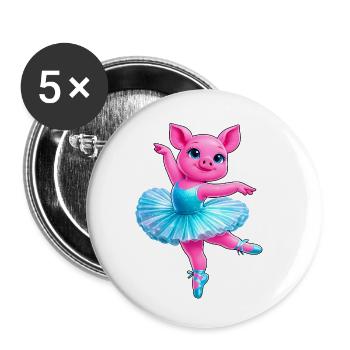 Neon Ballerina Pig Cute Dancing Animal - Buttons small 1''/25 mm (5-pack) - white - Front