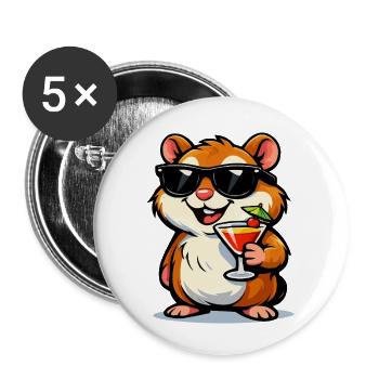 Cool hamster with cocktail and sunglasses - Buttons small 1''/25 mm (5-pack) - white - Front