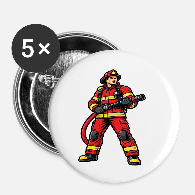 Firefighter in action dynamic red outfit - Buttons small 1''/25 mm (5-pack) - white