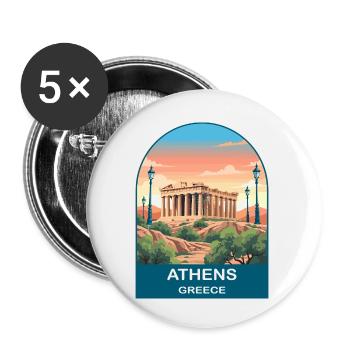 Athens Greece Vintage Travel Poster Art - Buttons small 1''/25 mm (5-pack) - white - Front