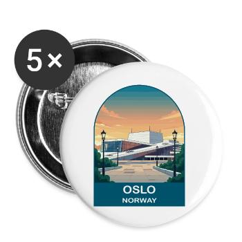 Art d’affiches de voyage vintage à Oslo, Norvège - Lot de 5 petits badges (25 mm) - blanc - Devant