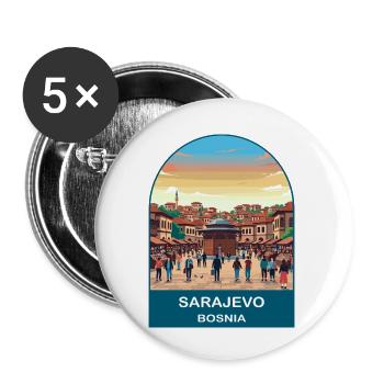 Sarajevo Bosnia Vintage Travel Poster Art - Buttons small 1''/25 mm (5-pack) - white - Front
