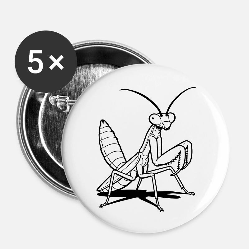 praying mantis - Buttons small 1''/25 mm (5-pack) - white