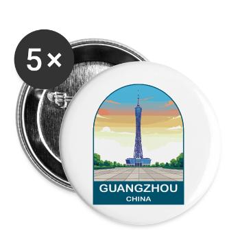 Affiche de voyage vintage de la Tour du canton de Chine de Guangzhou - Lot de 5 petits badges (25 mm) - blanc - Devant