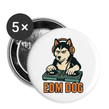 EDM Dog : DJ husky à la console de mixage dans un style rétro - Lot de 5 petits badges (25 mm) - blanc - Devant