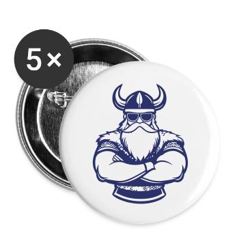 Wikinger mit Hornhelm und Bart - Buttons klein 25 mm (5er Pack) - Weiß - Vorne