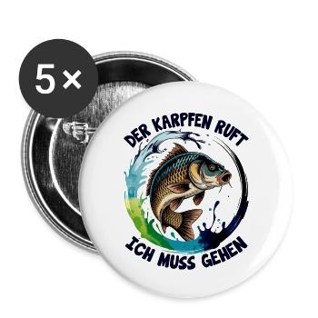 Karpfen ruft  - Buttons klein 25 mm (5er Pack) - Weiß - Vorne