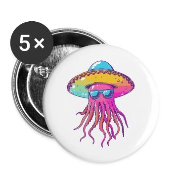 Sombrero drôle de méduse - Lot de 5 petits badges (25 mm) - blanc - Devant