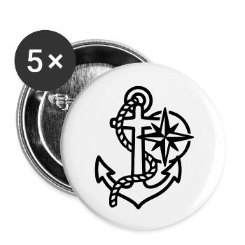 Anker Windrose Maritim Logo - Buttons klein 25 mm (5er Pack) - Weiß - Vorne