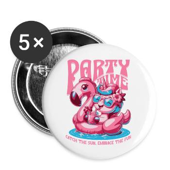 Party Time Unicorn Frauen-Poolparty - Buttons klein 25 mm (5er Pack) - Weiß - Vorne