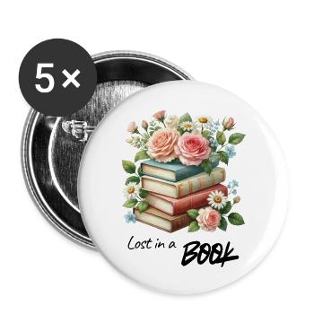 Stack of flowers from books - Buttons small 1''/25 mm (5-pack) - white - Front