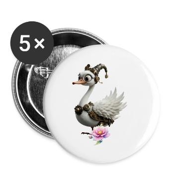 Floral Steampunk Duck - Buttons small 1''/25 mm (5-pack) - white - Front
