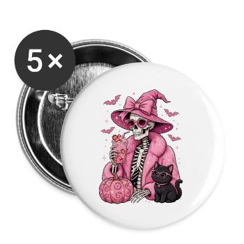 Hexen: Halloween Pink Glam-Skelett - Buttons klein 25 mm (5er Pack) - Weiß - Vorne