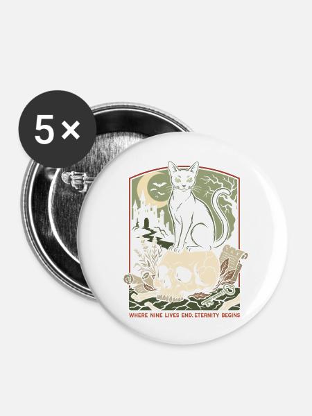 Halloween Katze - Buttons klein 25 mm (5er Pack) - Weiß