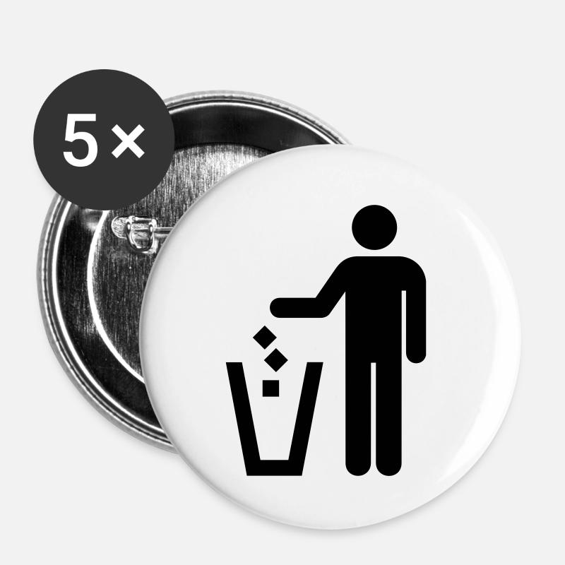 déchet,poubelle - Lot de 5 petits badges (25 mm) - blanc