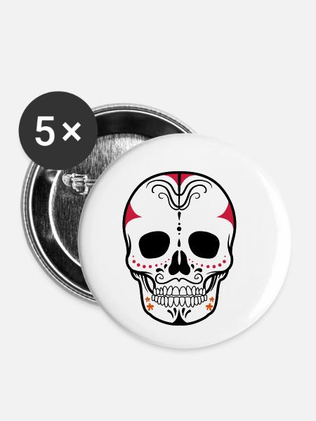 skull - Buttons klein 25 mm (5er Pack) - Weiß