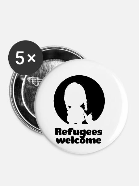 Refugees welcome - Buttons klein 25 mm (5er Pack) - Weiß