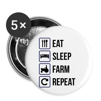 Eat Sleep Farm Repeat - Buttons klein 25 mm (5er Pack) - Weiß - Vorne