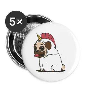pug einhorn unicorn - Buttons klein 25 mm (5er Pack) - Weiß - Vorne
