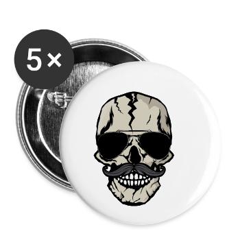 tete de mort hipster moustache crane skull lunette - Lot de 5 petits badges (25 mm) - blanc - Devant