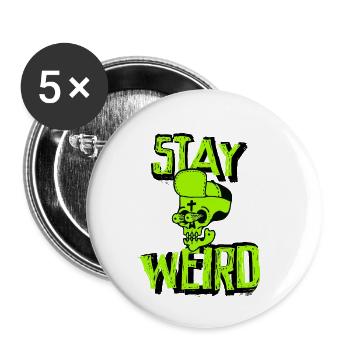 Stay Weird Crazy Gangster Skull Totenkopf Freak - Buttons klein 25 mm (5er Pack) - Weiß - Vorne