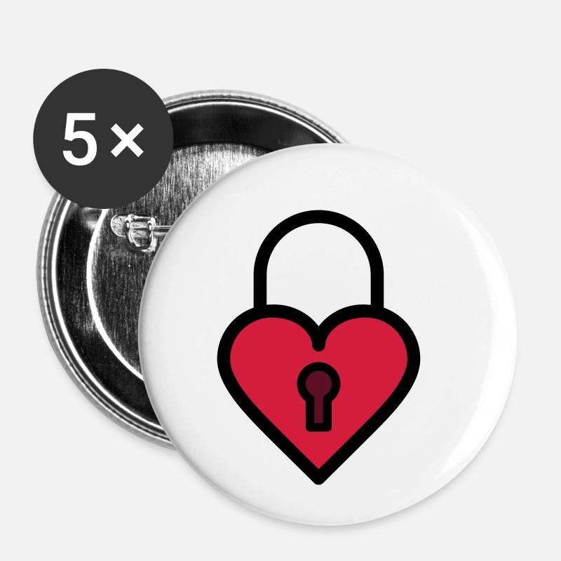 Padlock, love lock - Buttons small 1''/25 mm (5-pack) - white