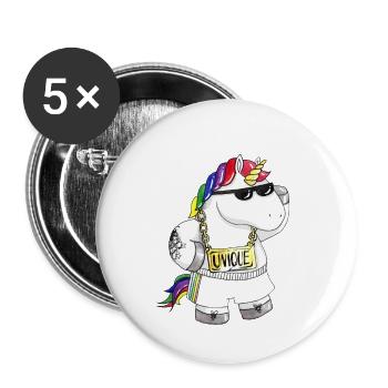 Licorne de dessin animé unique - Lot de 5 petits badges (25 mm) - blanc - Devant