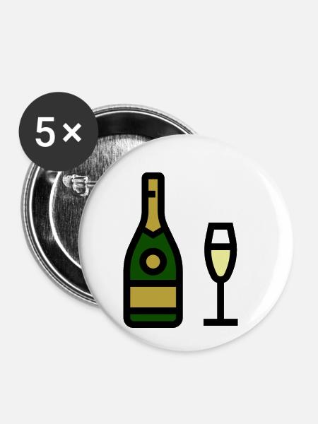 Champangnerglas, Sekt, Sektglas - Buttons klein 25 mm (5er Pack) - Weiß