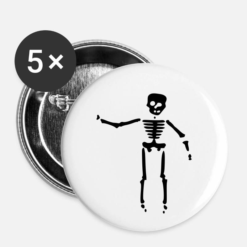 skull bones - Lot de 5 petits badges (25 mm) - blanc