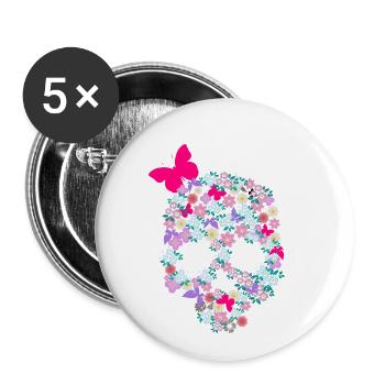 Crâne de crâne de crâne avec papillon à fleurs - Lot de 5 petits badges (25 mm) - blanc - Devant