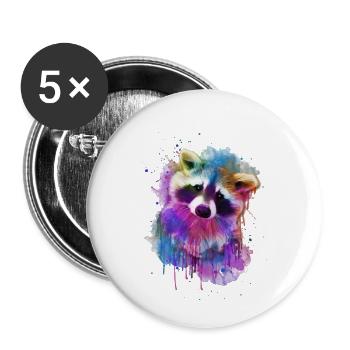 Waschbär / Aquarell / Regenbogen Design - Buttons klein 25 mm (5er Pack) - Weiß - Vorne