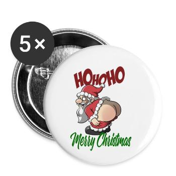 Rude Santa - Ho Ho Ho - Merry Christmas - Buttons klein 25 mm (5er Pack) - Weiß - Vorne