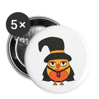Halloween Eule Zauberer Hexe - Buttons klein 25 mm (5er Pack) - Weiß - Vorne