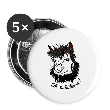 Oh, la la Lama, Llama, Alpaka, Animal, Cool - Buttons klein 25 mm (5er Pack) - Weiß - Vorne