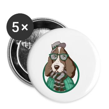 Hund mit HuT - Buttons klein 25 mm (5er Pack) - Weiß - Vorne