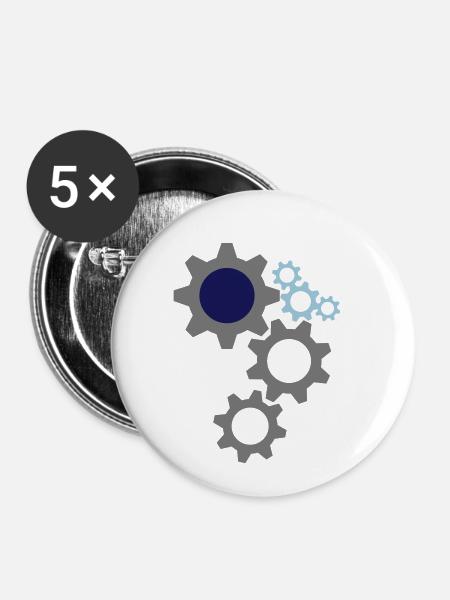 Zahnräder - Buttons klein 25 mm (5er Pack) - Weiß