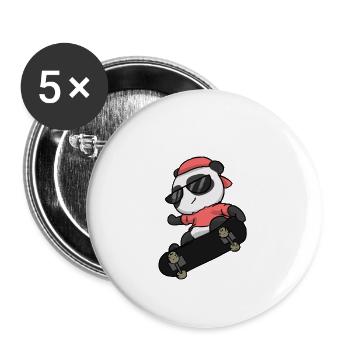 Patineur panda ours skateur panda animal - Lot de 5 petits badges (25 mm) - blanc - Devant