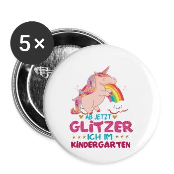 Kindergarten Mädchen Einhorn Glitzer Pink Geschenk - Buttons klein 25 mm (5er Pack) - Weiß - Vorne