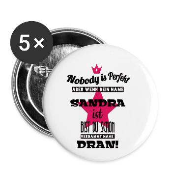 Sandra prénom féminin nom cadeau fièrement cool - Lot de 5 petits badges (25 mm) - blanc - Devant