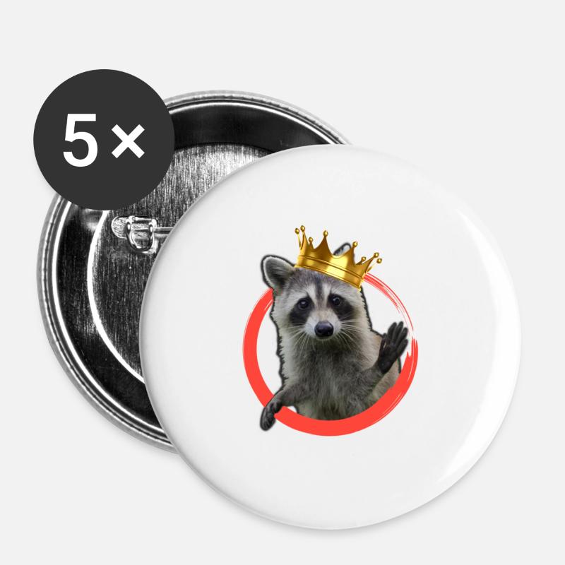 raccoon King - Buttons small 1''/25 mm (5-pack) - white