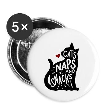 Cats Naps and Snacks - Chats Animaux - Lot de 5 petits badges (25 mm) - blanc - Devant