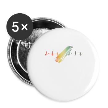 Vintage Mundharmonika Geschenk fuer Musikanten - Buttons klein 25 mm (5er Pack) - Weiß - Vorne