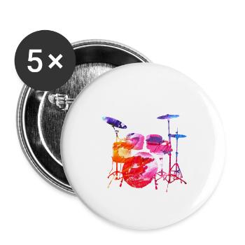 Musiker Schlagzeuger Geschenk für Drummer Drums - Buttons klein 25 mm (5er Pack) - Weiß - Vorne
